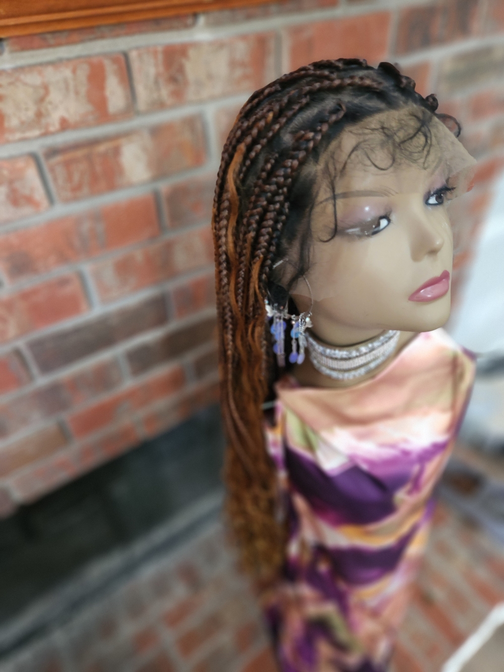 Hand-Braided Long Ombre Box Braids with Honey Blonde Highlights - Full Lace cap - Picture 5 of 7